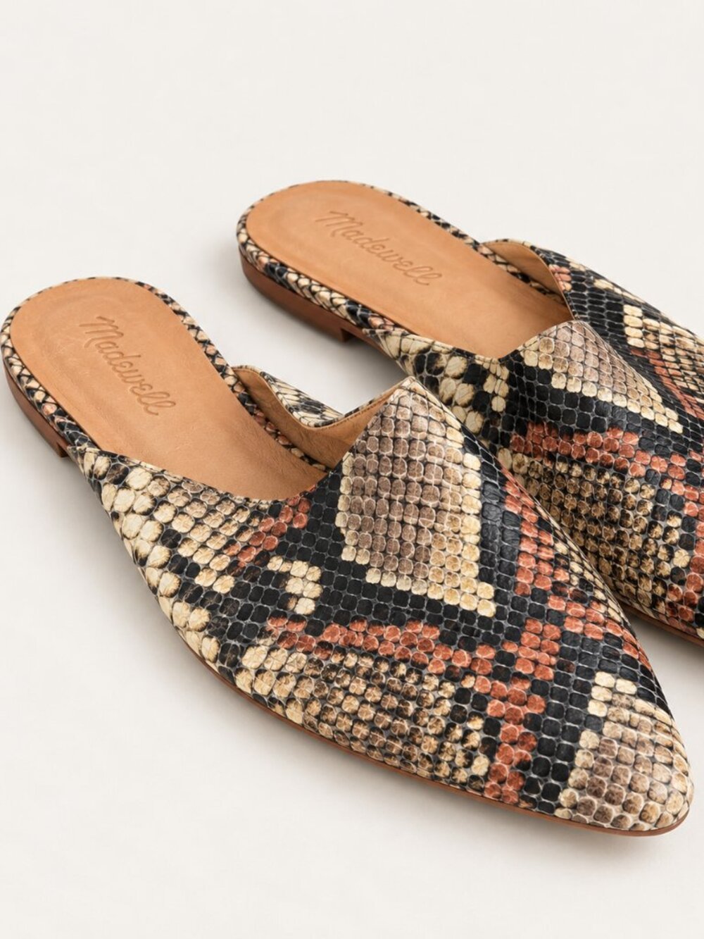 Madewell The Cory Snake Print Leather Mule Flats Spiced Cider Size 8